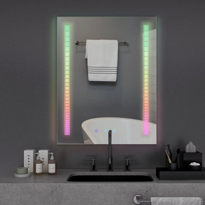 Ktaxon RGB LED Bathroom Mirror, Wall-Mounted Vanity Mirror with Lights, Wall Mirror Hanging Mirror with Anti-Fog Dimmable, Power-Off Memory, 36"x28" Silver