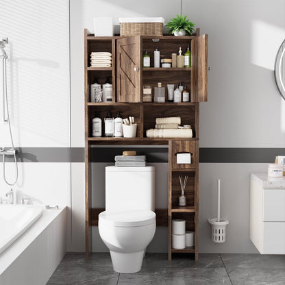 Walsunny Over the Toilet Storage Cabinets with Doors Side Shelves Toilet Paper Holder Stand Organizer Shelf Rack Space Saver above behind Toilet Freestanding for Bathroom Restroom Laundry Gray