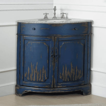 Benton Collection 24" Distressed Gray Corner Bathroom Vanity with White Quartz Top