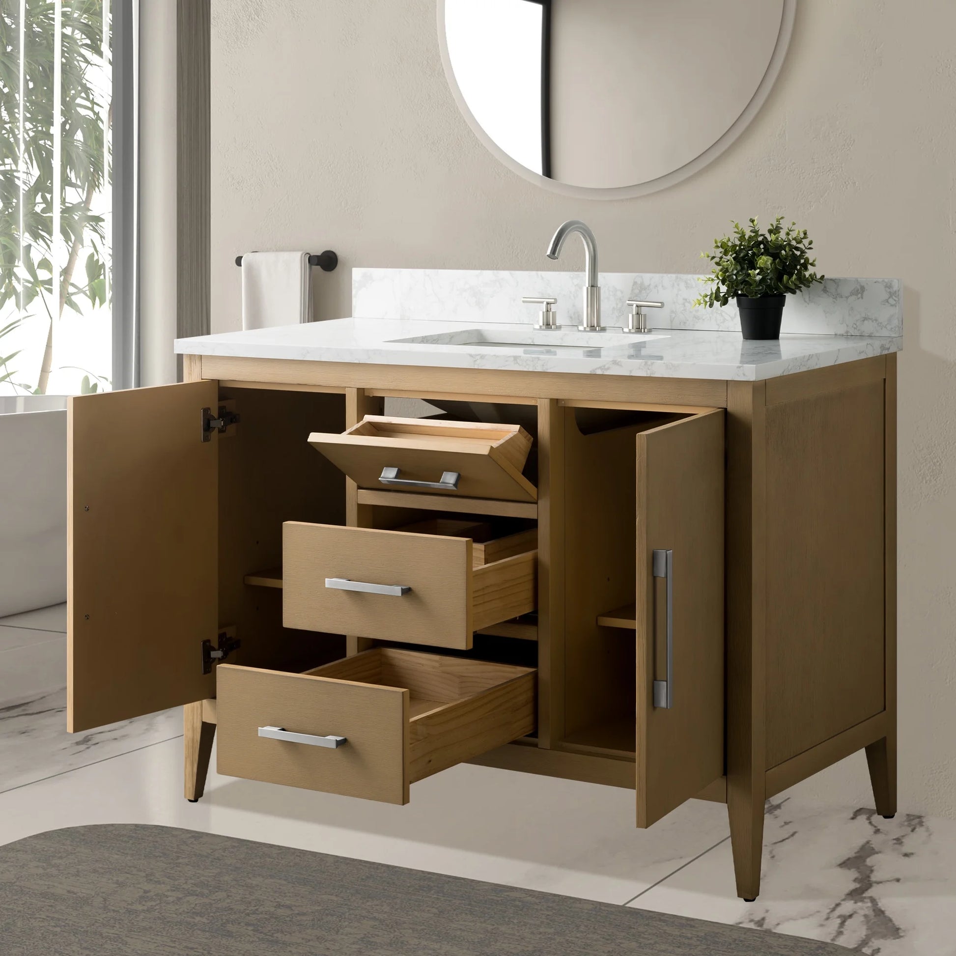 Vanity Art 48" Single Sink Bathroom Vanity Cabinet with Ceramic Countertop