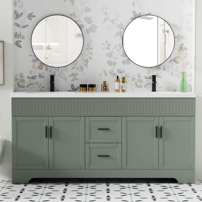 72" Freestanding Double Sink Bathroom Vanity Set With Resin Top, Hand-Painted, EPA Certificate