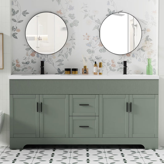 72" Freestanding Double Sink Bathroom Vanity Set With Resin Top, Hand-Painted, EPA Certificate