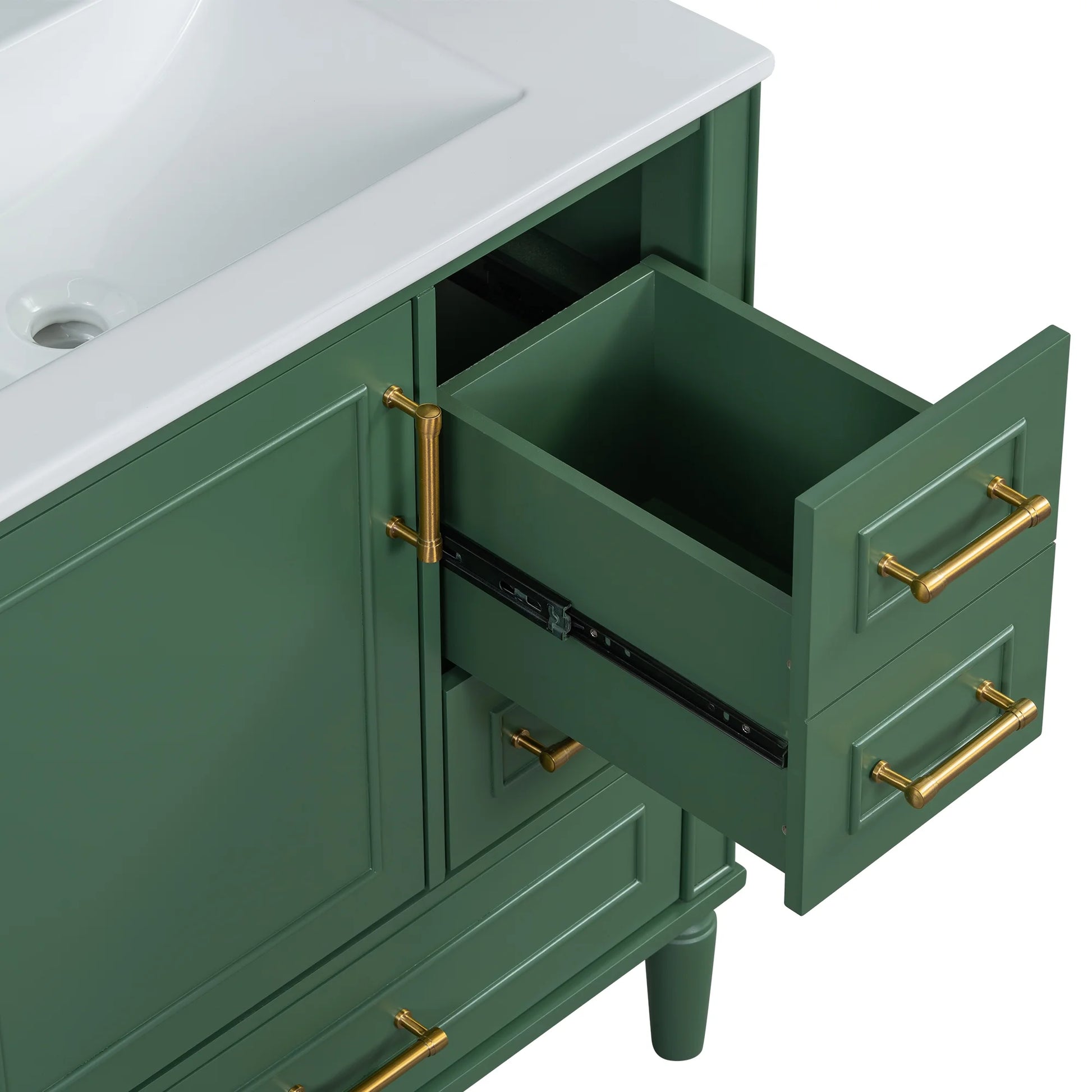 ENSHUI Traditional 30-Inch Bathroom Vanity Set, Floor Standing, with Three Drawers, Soft Close Doors, Long Gold Metal Handles
