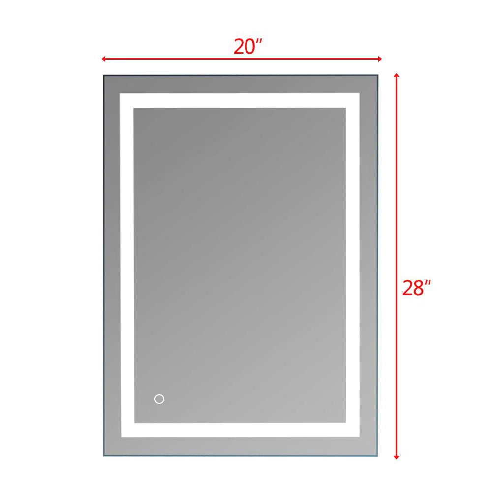 Ktaxon 28x20 inch LED Lighted Bathroom Mirror Silvered Wall Mounted Mirror with Touch Button,Anti Fog and IP67 Waterproof Square Mirror