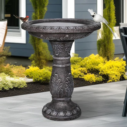 24.4" H Cement Bird Bath for Garden- Fibre Reinforced Concrete Bird Baths for Outdoors, Large Size Vintage Carved Pedestal Birdbath for Patio, Yard, Lawn -20��Dia. X 24.4��H Bird Fountain