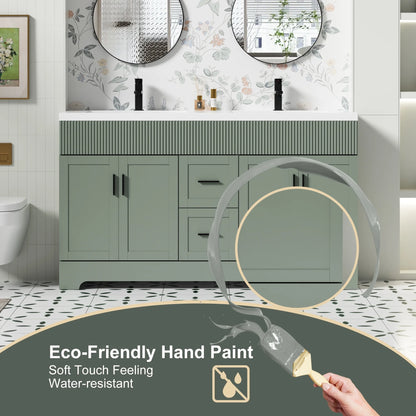 Eclife 60" Double Sink Bathroom Vanity with Resin Sink Top and Zinc Alloy Faucet