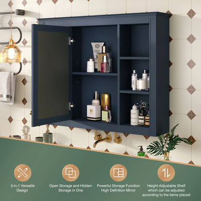 Euroco Wall Mounted Bathroom Mirror Cabinet �?Triple Door Vanity Storage with Concealed Shelves, Modern Design, Durable Construction, Easy Assembly