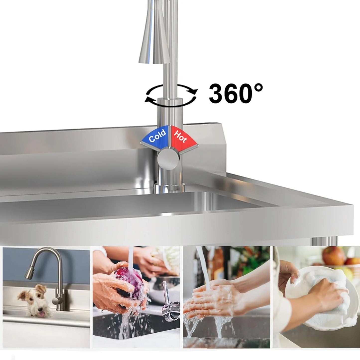 TROPOW 24x20x42 Inch Stainless Steel Utility Sink, Freestanding Single Bowl with Cold and Hot Water Pipe and Faucet, Commercial Sink Kitchen Sink for Restaurant Laundry Room Bathroom Garage Garden