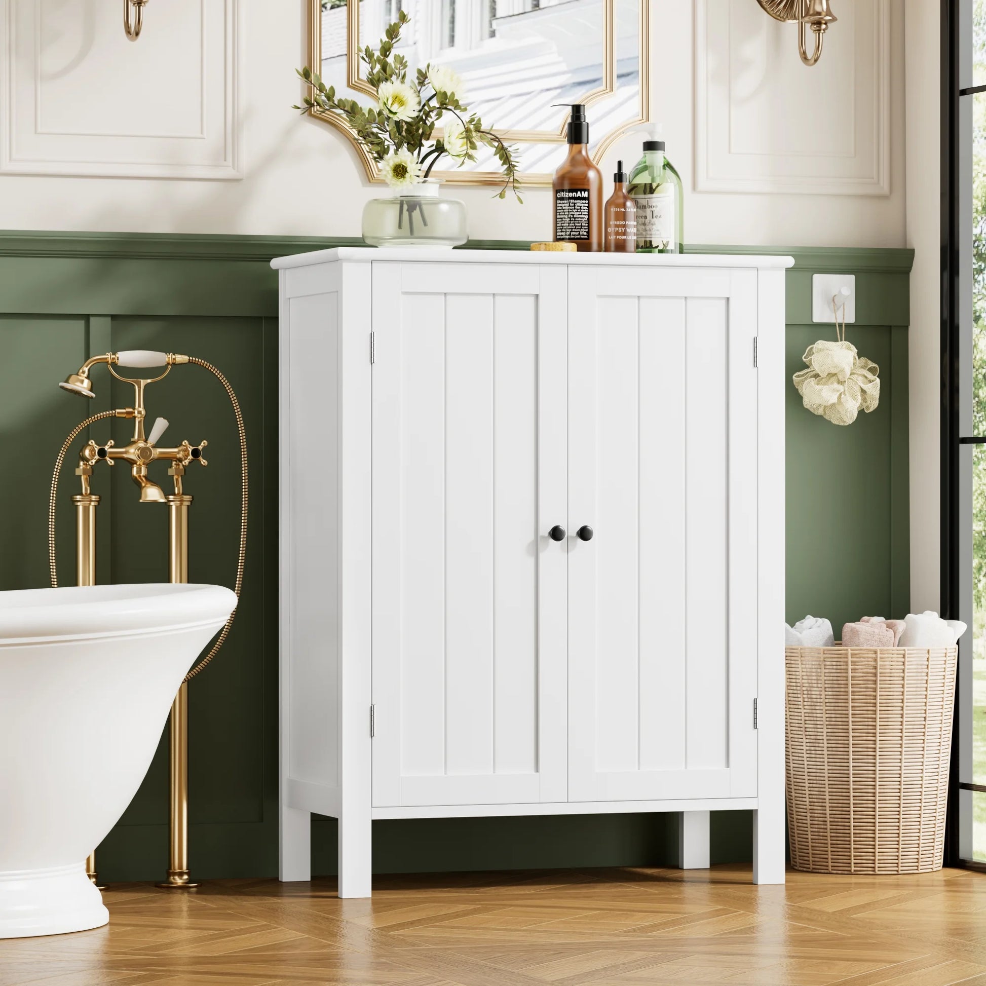 Homfa Bathroom Cabinets Freestanding, Bathroom Storage Floor Cabinet, White Storage Cabinets with Doors and Shelves