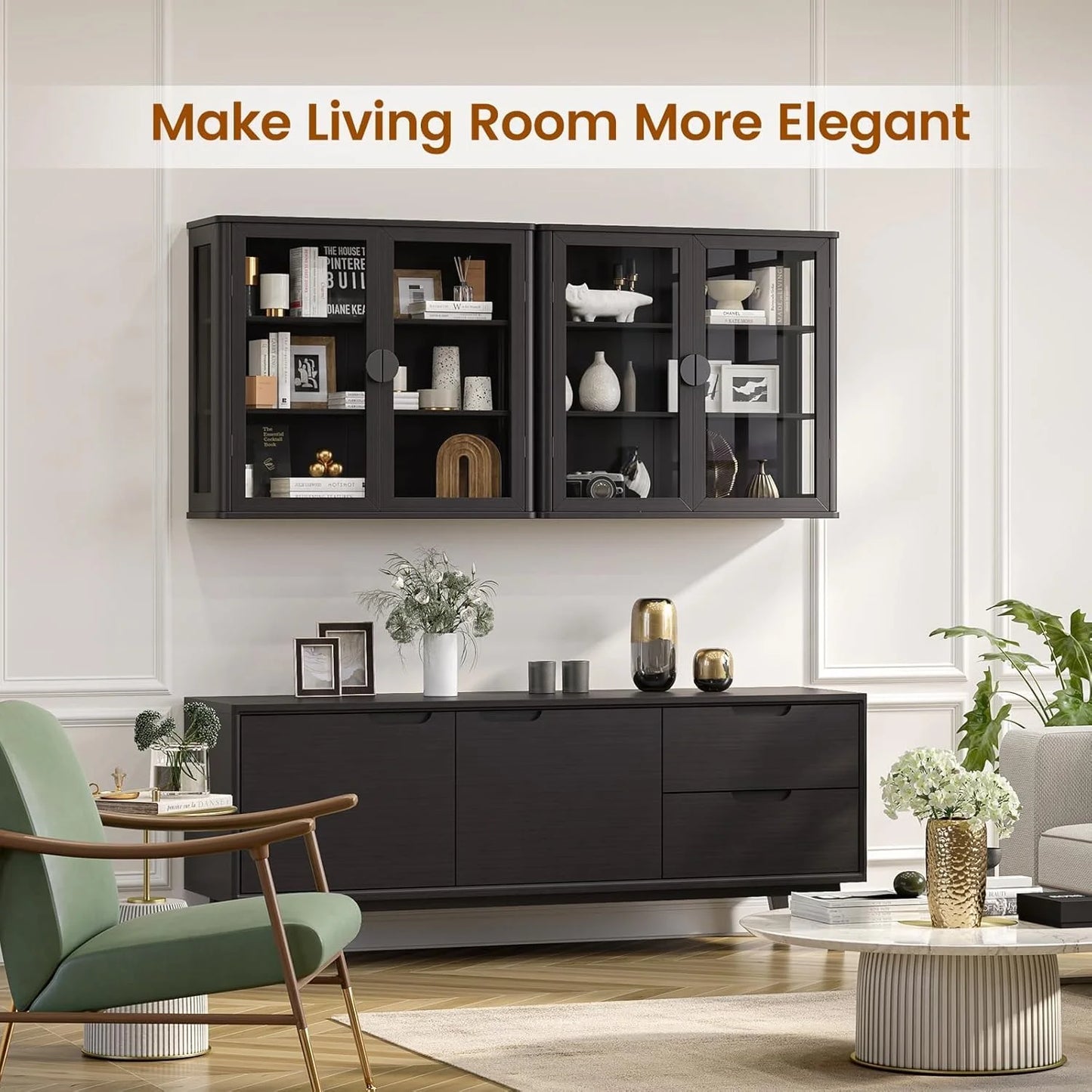 56" Black Wall Storage Cabinets,Kitchen Wall Cabinets with Glass Doors,Over The Toilet Storage Cabinets with Tempered Glass, Upper cabinets for Launtry, Kitchen,Bathroom, 28 inch X 2PCS