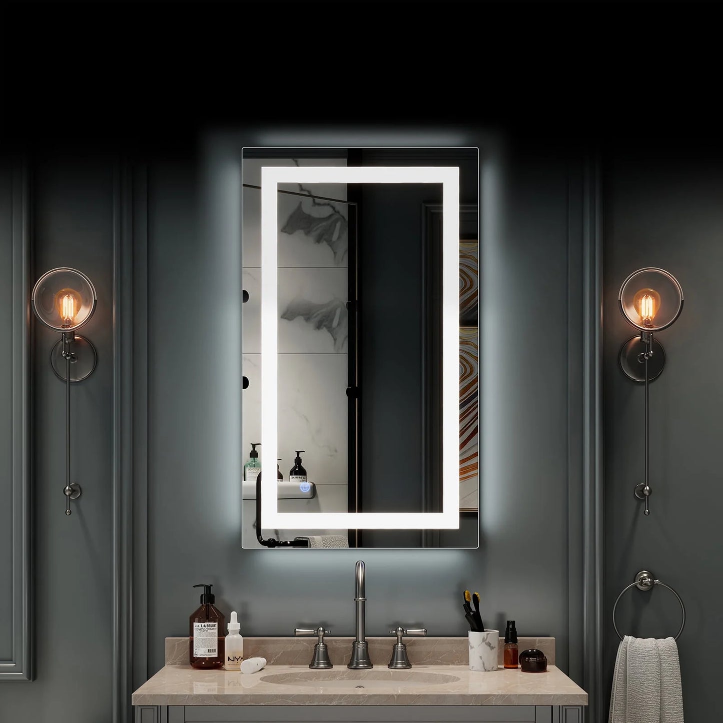 Ktaxon Anti-fog Wall Mounted Lighted Vanity Mirror LED Bathroom Mirror Anti Fog and IP67 Waterproof, Rectangle 40"x24" Silver