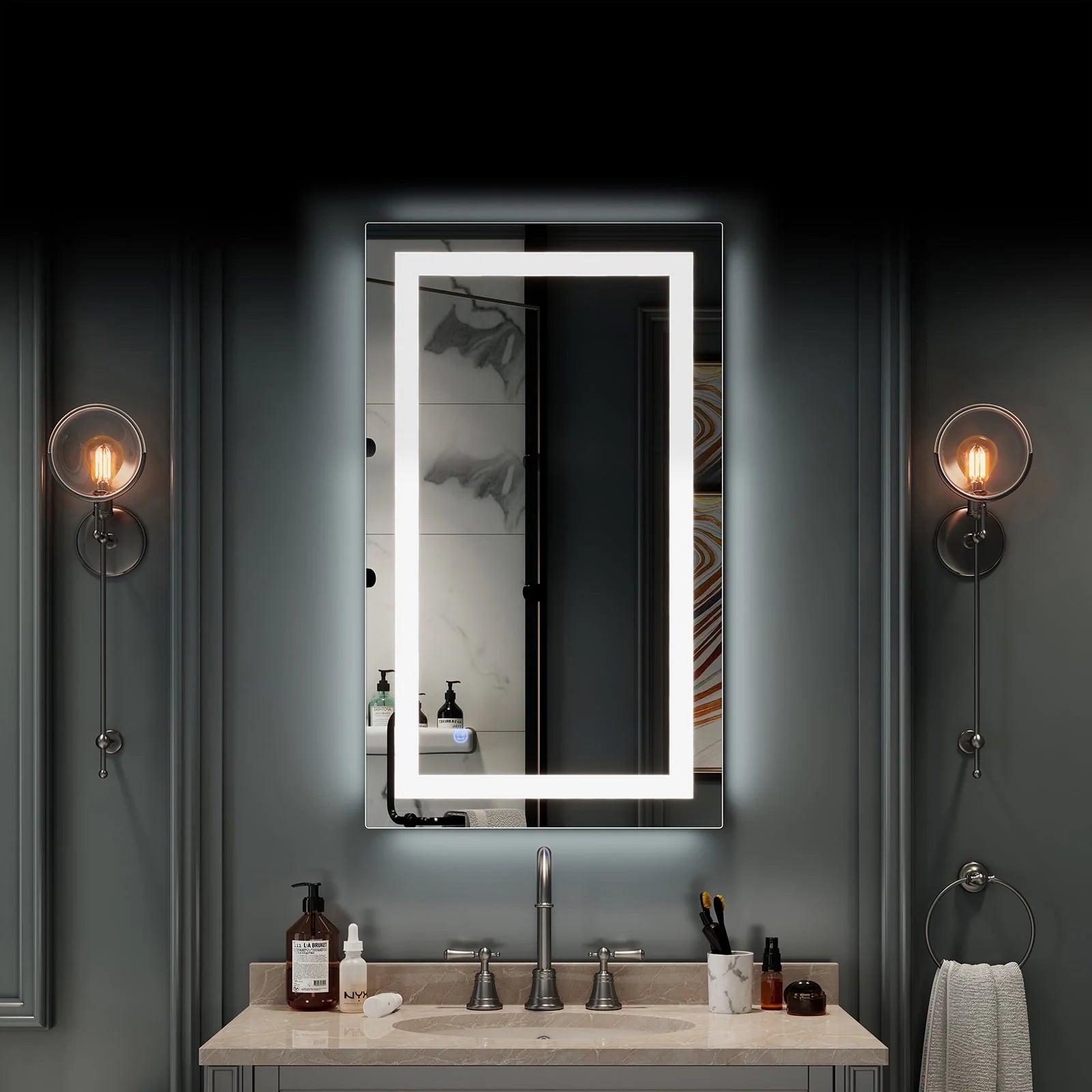 Ktaxon Anti-fog Wall Mounted Lighted Vanity Mirror LED Bathroom Mirror Anti Fog and IP67 Waterproof, Rectangle 40"x24" Silver