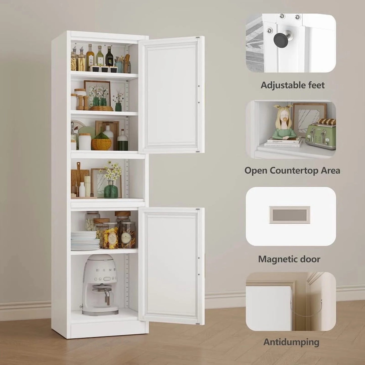 15.75"W Freestand Metal Tall and Thin Narrow Corner Storage Cabinet for Kitchen Bathroom Living Room