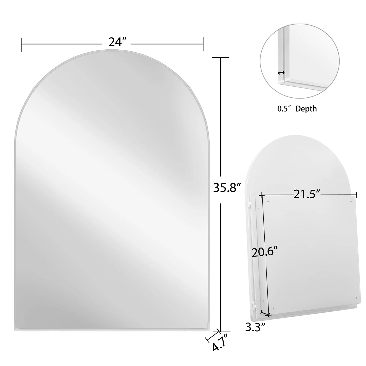 DUOSONG 24X36 Inch Arched Recessed Medicine Cabinet, Metal Framed Bathroom Wall Cabinet With Mirror And Adjustable Shelves, Wall Mirror With Storage For Bathroom, White White Metal Bath & Faucets