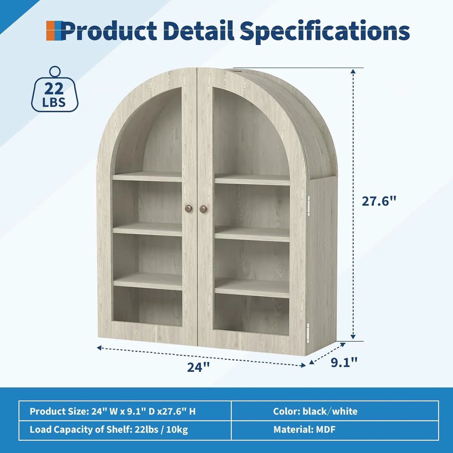 Arched Wall Mounted Bathroom Cabinet, Bathroom Wall Mounted Cabinet Over Toilet Storage Organizer Modern 4-Tier Wall Hanging Storage Organizer Medicine Cabinet Hanging Cabinet 24"w x 28''h x 9''d