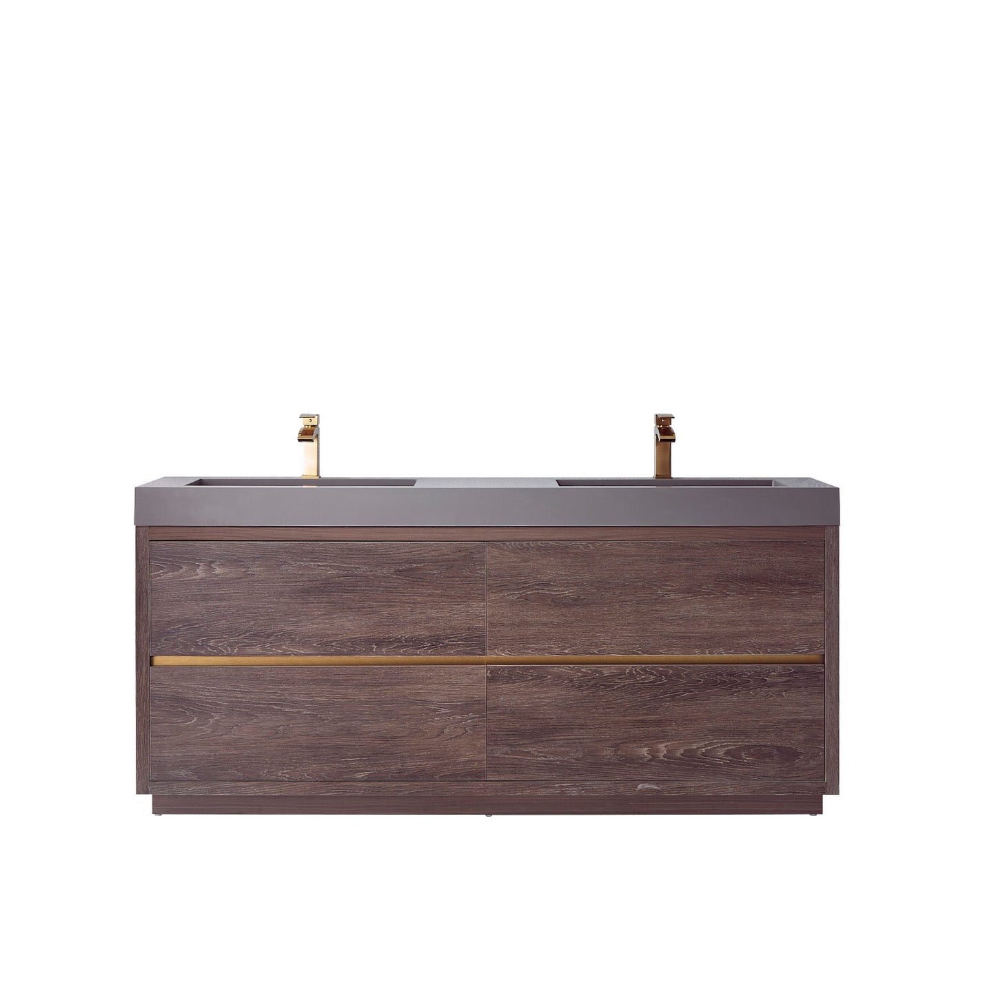 Huesca 72" Double Sink Bathroom Vanity Natural Oak Wood White Top No Mirror