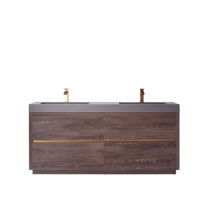 Huesca 72" Double Sink Bathroom Vanity Natural Oak Wood White Top No Mirror