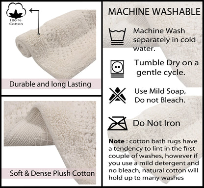 Home Weavers Inc Classy Bathmat Collection 100% Cotton Non-Slip Bathroom Rug Set, Machine Washable Bath Rug, 5 Piece Bath Mat Set with Contour Ivory