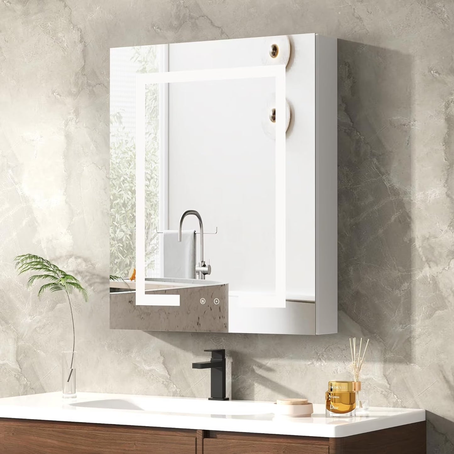 DEYGIA Medicine Cabinet with LED Mirror for Bathroom, 24''x30'' Aluminum, Wall Mounted Led Medicine Cabinet, Defog, Stepless Dimming, 3 Colors, 2 Outlets, 2USB (24'' x 30�?Single Door)