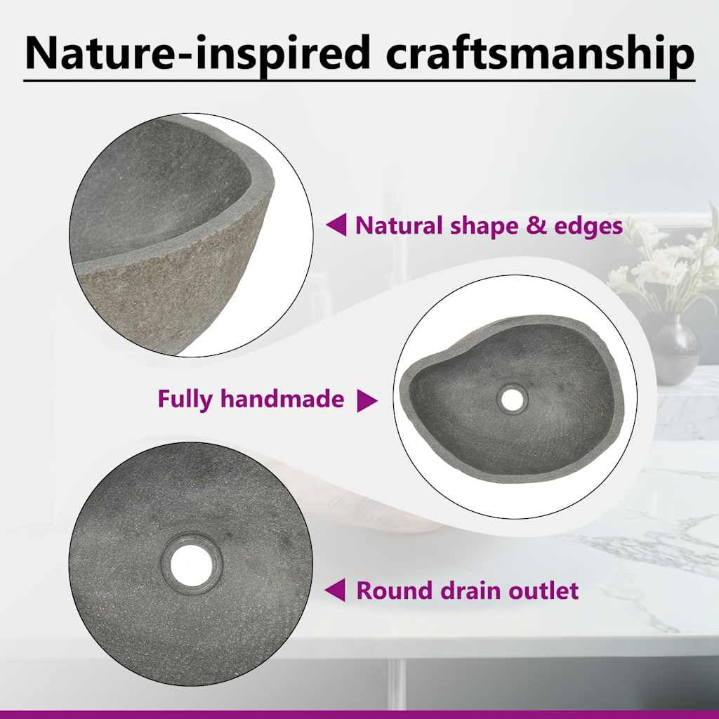 vidaXL Bathroom Basin, Vessel Sink, Easy Assembly, (17.7"-20.9")x(13.4"-16.1")x4.5" River Stone