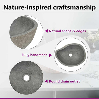 vidaXL Bathroom Basin, Vessel Sink, Easy Assembly, (17.7"-20.9")x(13.4"-16.1")x4.5" River Stone