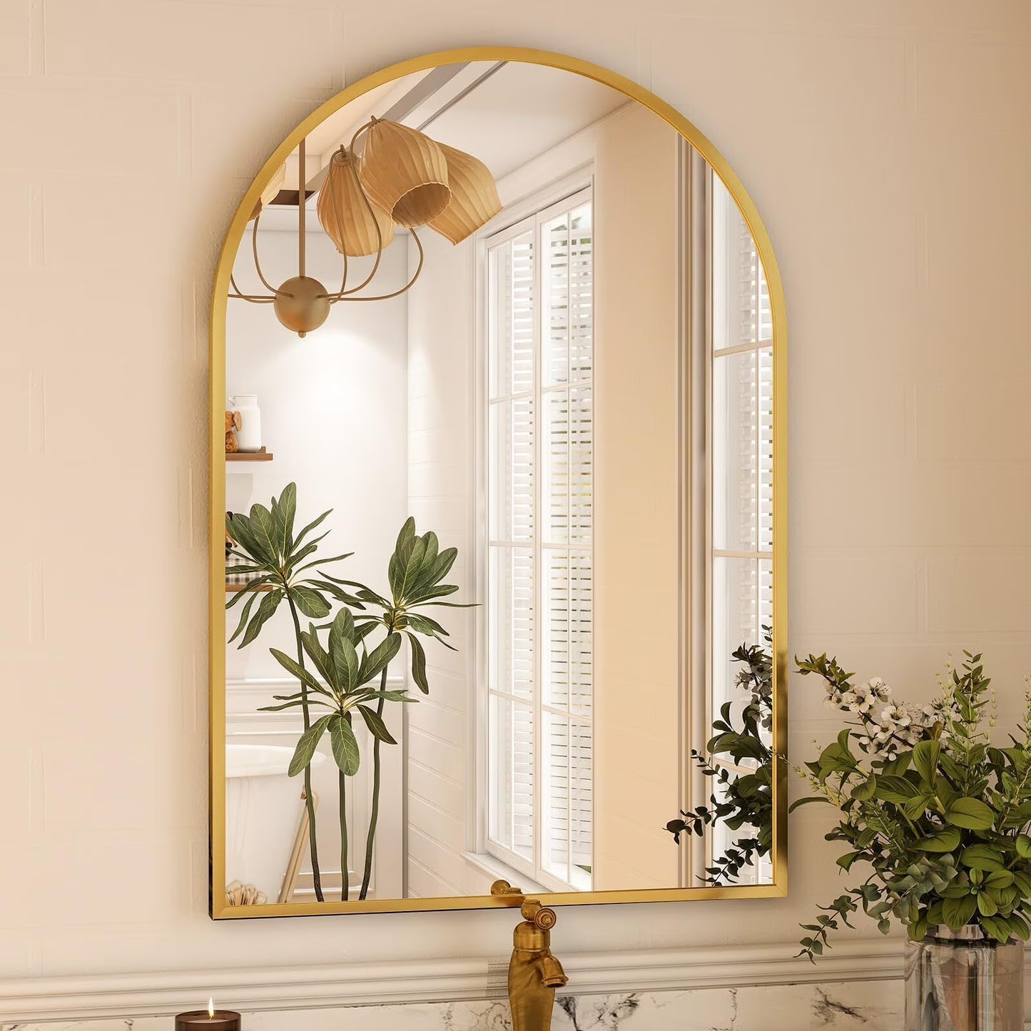 Lumora 32"x48" Arched Wall Bathroom Mirror Wall-mounted Mirror with Aluminum Frame,Gold