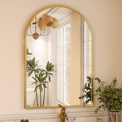 Lumora 32"x48" Arched Wall Bathroom Mirror Wall-mounted Mirror with Aluminum Frame,Gold