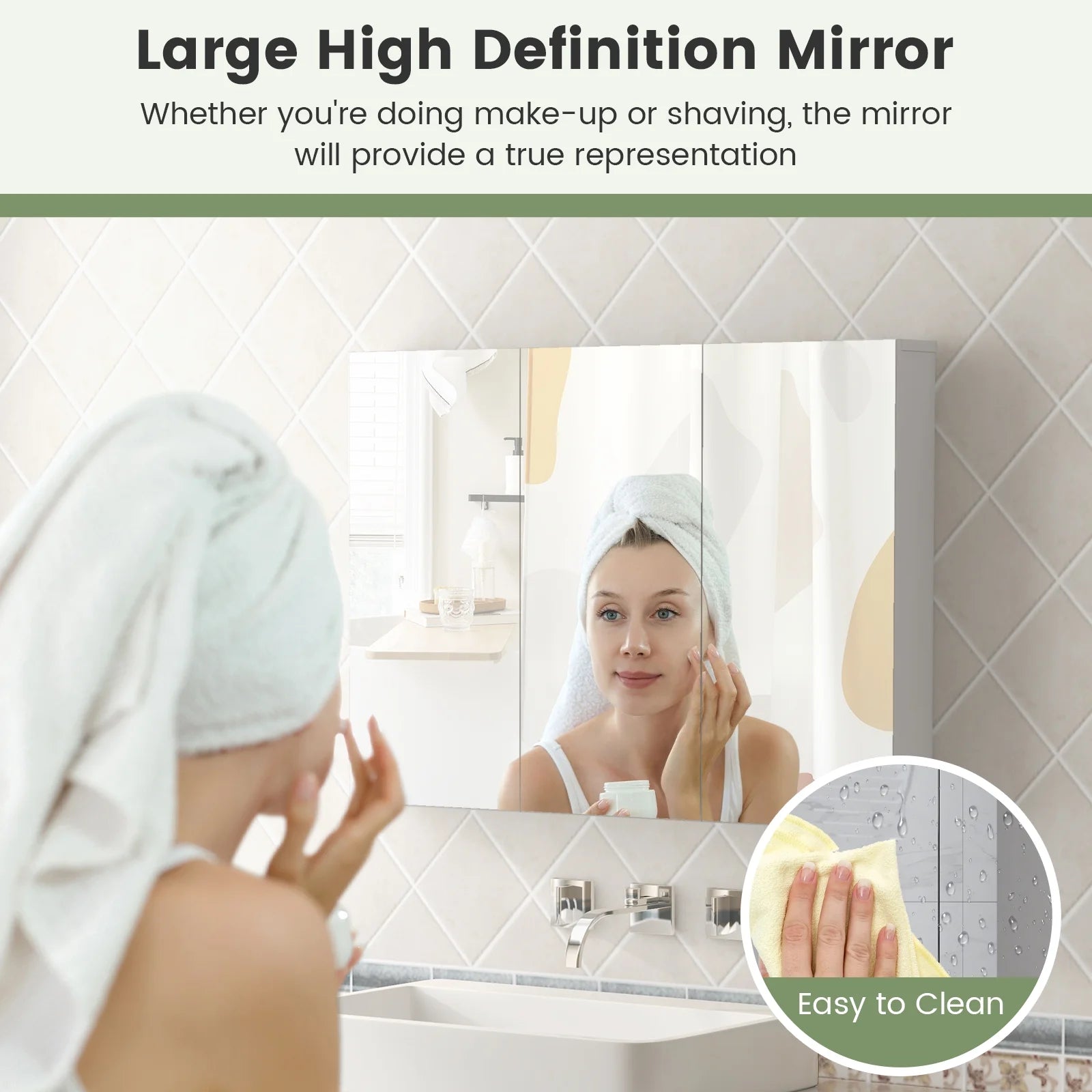 Giantex Large Mirrored Medicine Cabinet, Bathroom Wall Mounted Storage Cabinet with Triple Mirrored Doors and Adjustable Shelves, Ideal for Bathroom, Living Room, 36 x 4.5 x 25.5 inches (White)