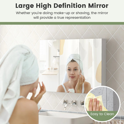 Giantex Large Mirrored Medicine Cabinet, Bathroom Wall Mounted Storage Cabinet with Triple Mirrored Doors and Adjustable Shelves, Ideal for Bathroom, Living Room, 36 x 4.5 x 25.5 inches (White)