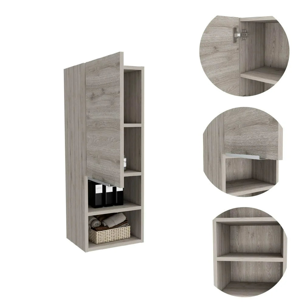 Particle Board Medicine Cabinet with 1 Doors and 2 Semi-open Shelves, Wall Cabinet for Bedroom,Living Room and Bathroom, Black