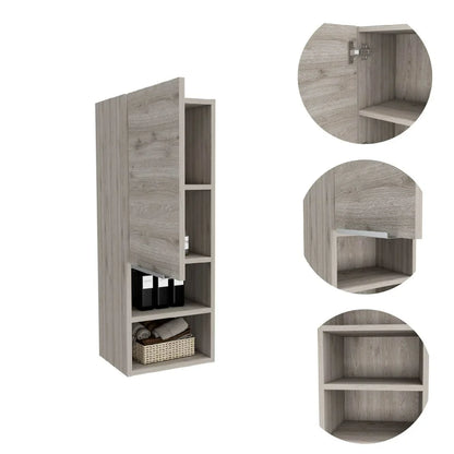 Particle Board Medicine Cabinet with 1 Doors and 2 Semi-open Shelves, Wall Cabinet for Bedroom,Living Room and Bathroom, Black
