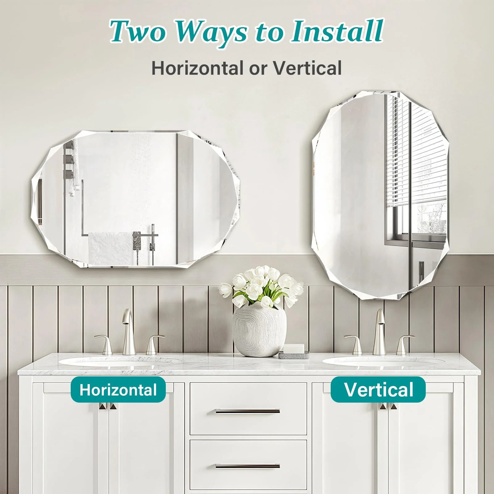 Pregaspor Single Beveled Edge Bathroom Vanity Mirror, 23.6" x 35.4" Oval Wall Mirror, Shatterproof Frameless Mirror for Over Sink, Restroom