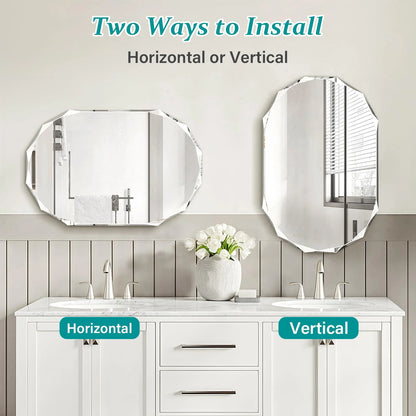 Pregaspor Single Beveled Edge Bathroom Vanity Mirror, 23.6" x 35.4" Oval Wall Mirror, Shatterproof Frameless Mirror for Over Sink, Restroom