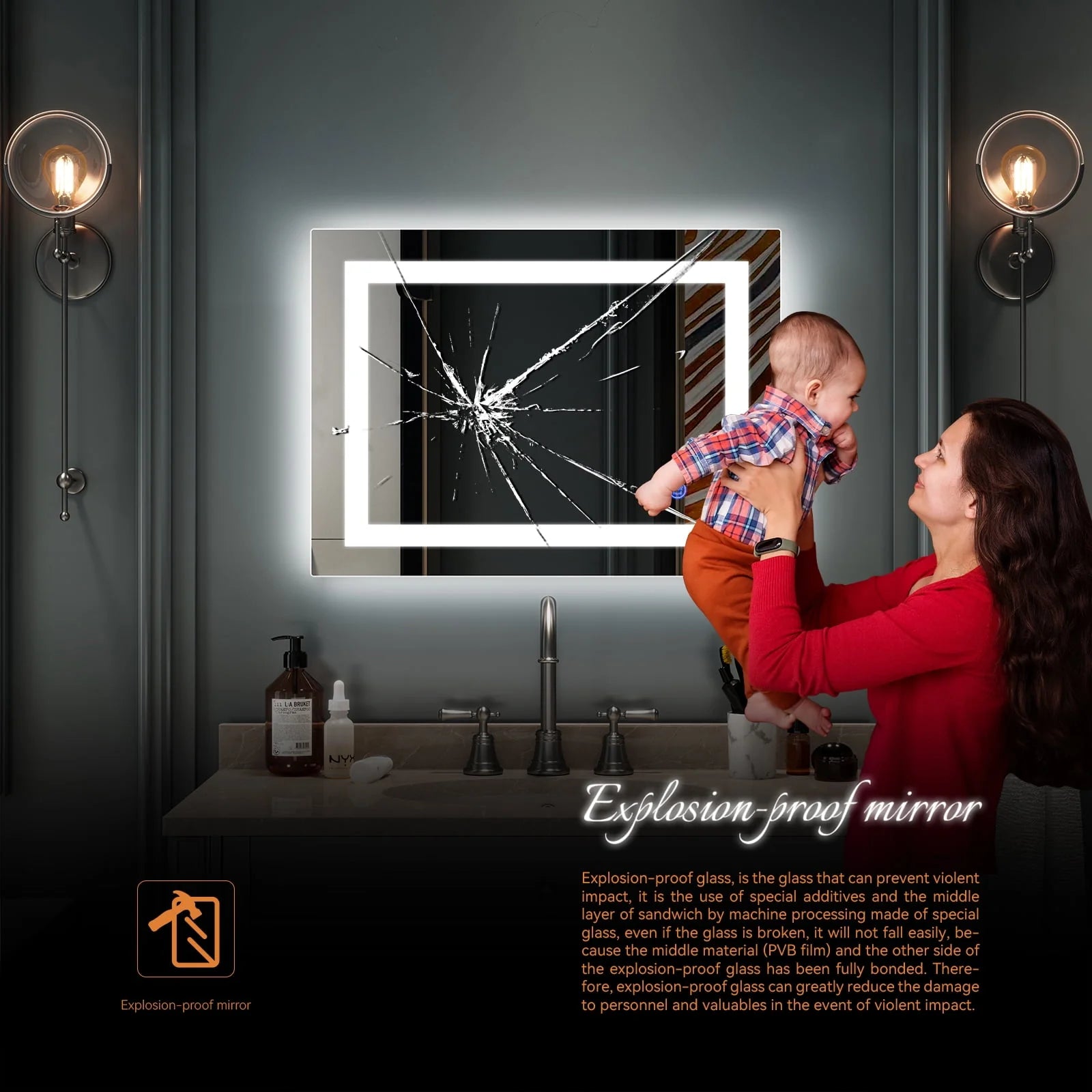 Ktaxon 28x20 inch LED Lighted Bathroom Mirror Silvered Wall Mounted Mirror with Touch Button,Anti Fog and IP67 Waterproof Square Mirror