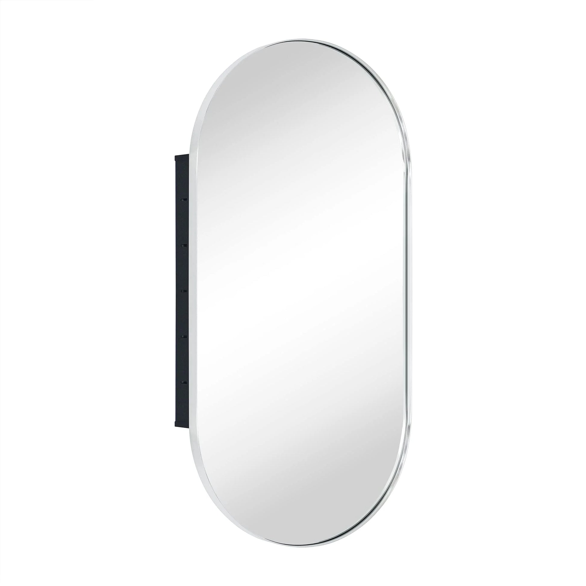 TEHOME Chrome Oval Recessed Bathroom Medicine Cabinet with Mirror Stainless Steel Metal Framed Oblong Pill Shaped Bathroom Cabinet with Mirror 16x33''