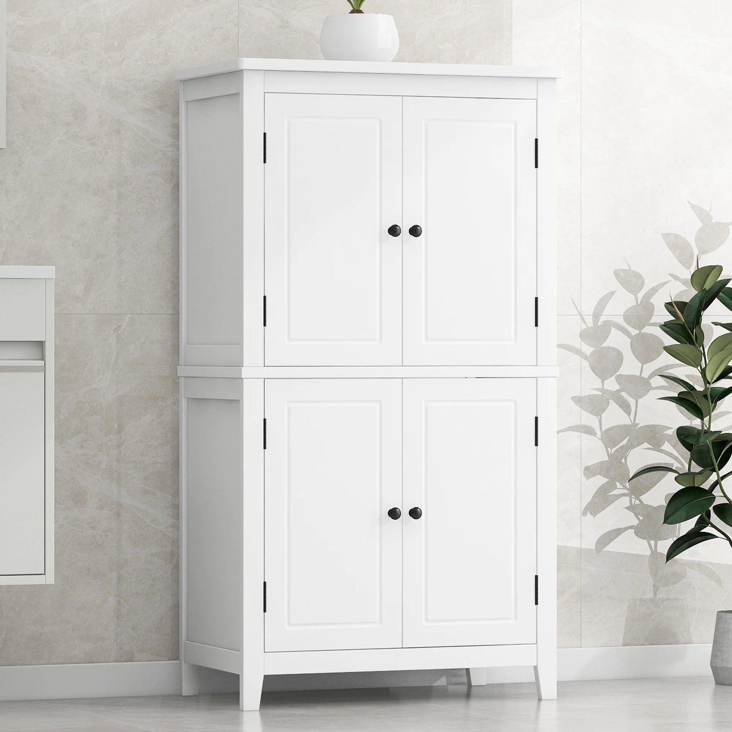 Bellemave Bathroom Floor Storage Cabinet with 4 Doors and Adjustable Shelf Freestanding Cabinet Multifunctional Small Storage Organizer for Living Room 23.6�?x 11.8�?x 43.3�?(White, 4 Doors)
