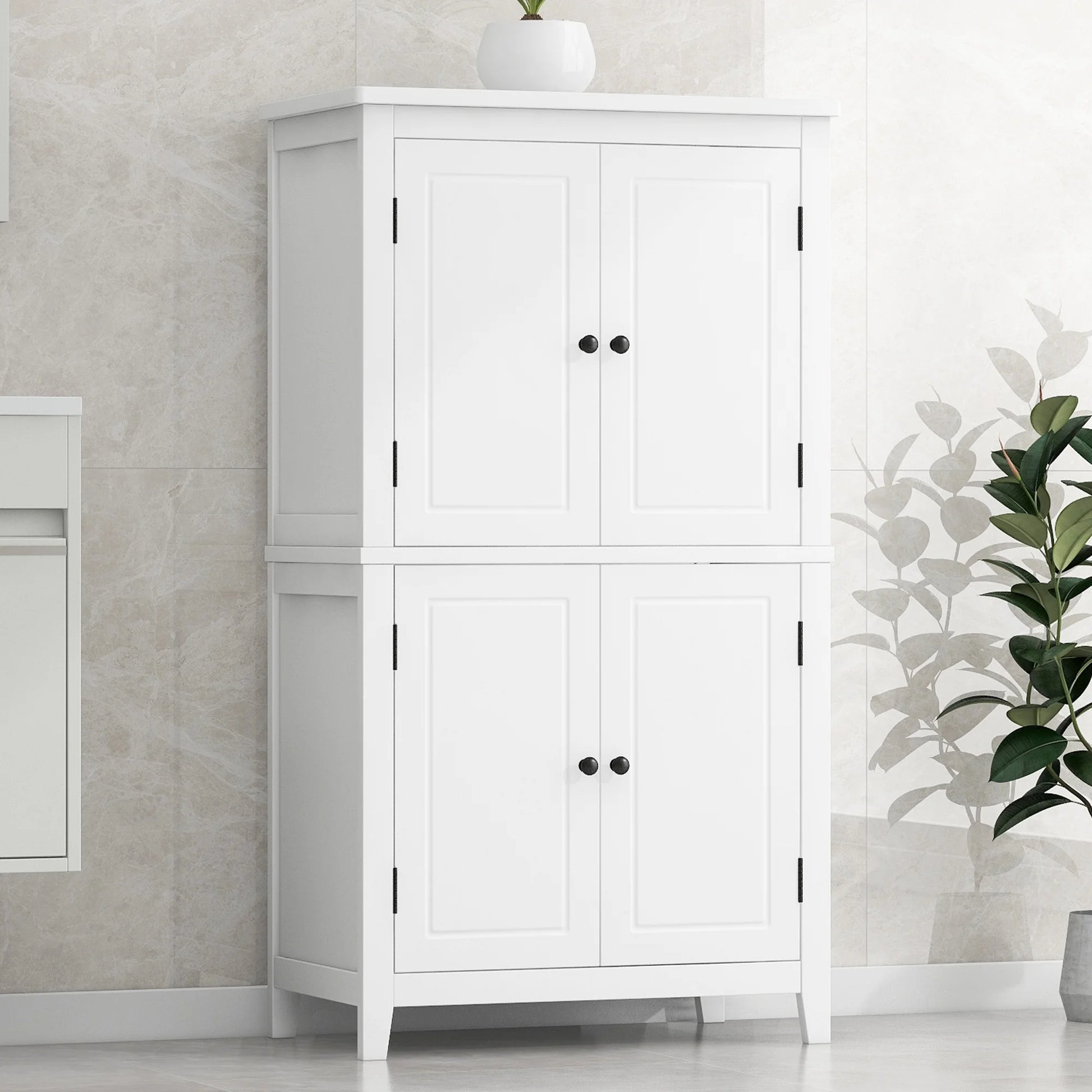 Bellemave Bathroom Floor Storage Cabinet with 4 Doors and Adjustable Shelf Freestanding Cabinet Multifunctional Small Storage Organizer for Living Room 23.6�?x 11.8�?x 43.3�?(White, 4 Doors)