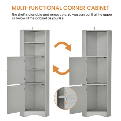 Harper & Bright Designs Bathroom Corner Cabinet Tall Bathroom Storage Floor Cabinet Freestanding Storage Cabinet with Doors and Adjustable Shelves, Gray