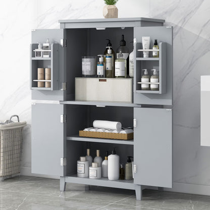 EUROCO Bathroom Floor Storage Cabinet,Bathroom Storage Unit,Freestanding Cabinet with 4 Doors,Adjustable Shelves,Adaptable Shelves,11.8 x 23.6 x 43.3 Inches,White