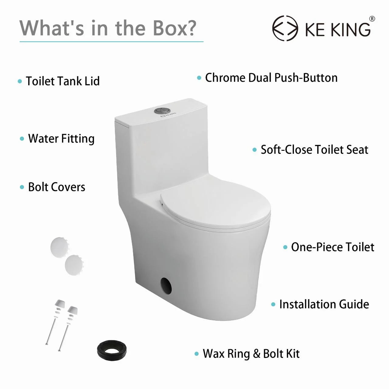 KK KE KING Quiet & Powerful Flush Round Compact One Piece Toilet for Small Bathroom, Space Saving, 12'' Rough-In
