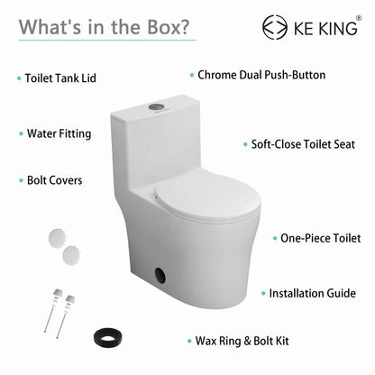 KK KE KING Quiet & Powerful Flush Round Compact One Piece Toilet for Small Bathroom, Space Saving, 12'' Rough-In