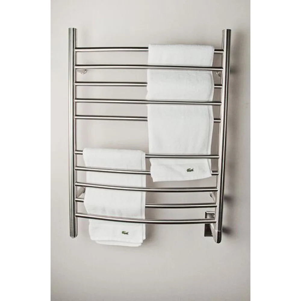 Amba Radiant Hardwired Curved Heated Towel Warmer Rack For Bathroom - Brushed, 150 Watts, 1.3 Amps, 120 Volts