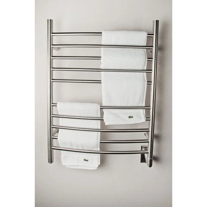 Amba Radiant Hardwired Curved Heated Towel Warmer Rack For Bathroom - Brushed, 150 Watts, 1.3 Amps, 120 Volts