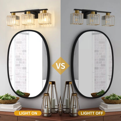 Deyidn Modern Bathroom Vanity Light 3-Lights Modern Black Gold Brushed Brass Finish Crystal Bathroom Wall Light Bathroom Vanity Light Fixtures