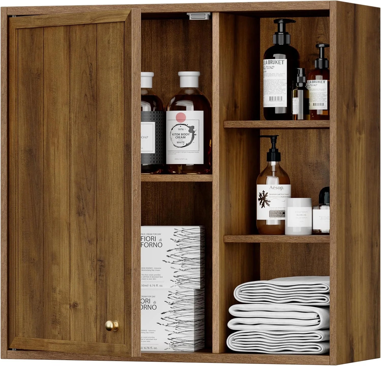 ANHDAH Rustic Wall Cabinet - Wooden Bathroom Storage with Shelf, Over-Toilet Mounted Cupboard for Kitchen, Laundry, Garage (Brown)