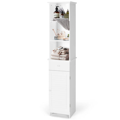 Costway Bathroom Tall Storage Cabinet Freestanding Linen Tower w/ Open Shelves & Drawer