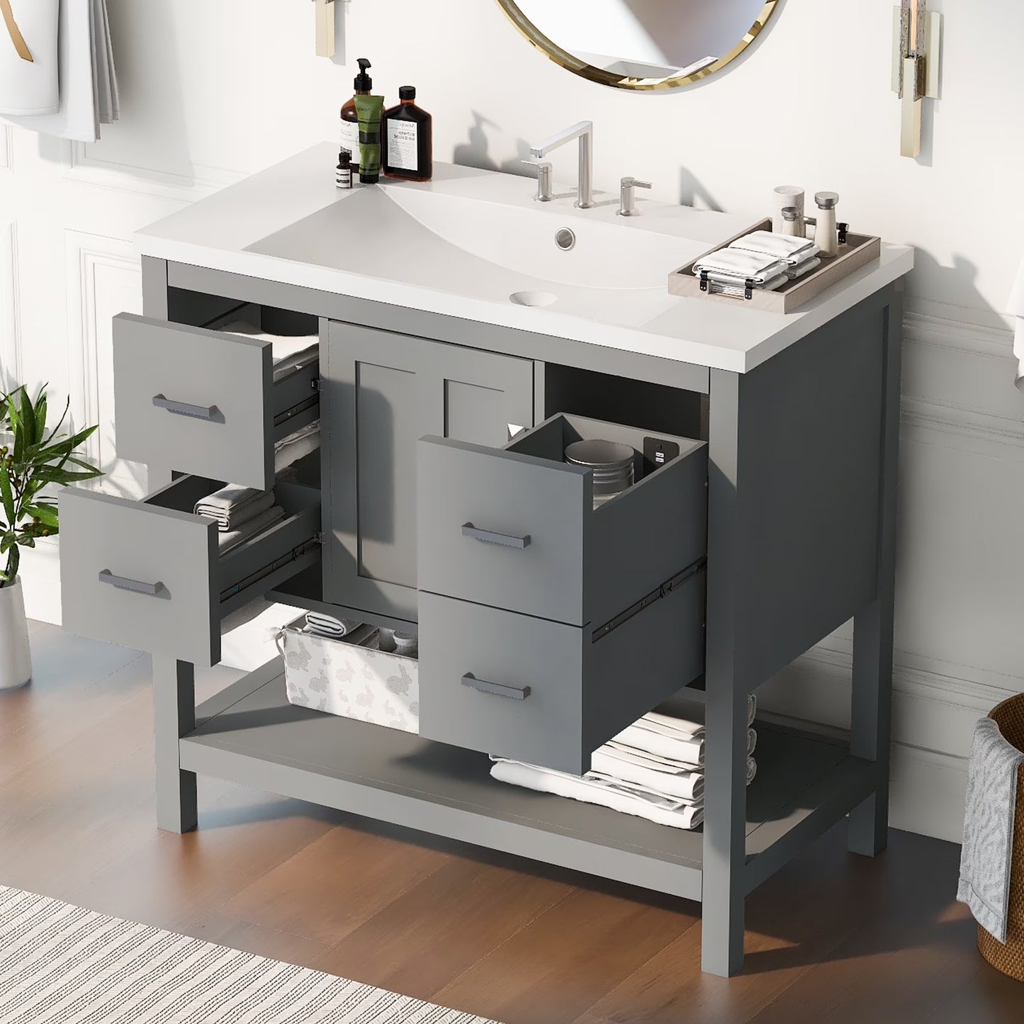 Harper & Bright Designs Bathroom Vanity Cabinet with Sink Combo Set 36", Contemporary Bathroom Shaker Cabinets and Vanities with Soft Closing Door and Drawer, White
