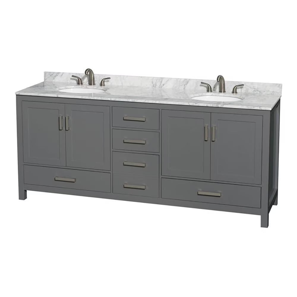 Wyndham Collection Sheffield 80" Metal Double Bathroom Vanity in White/Gray