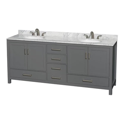 Wyndham Collection Sheffield 80" Metal Double Bathroom Vanity in White/Gray