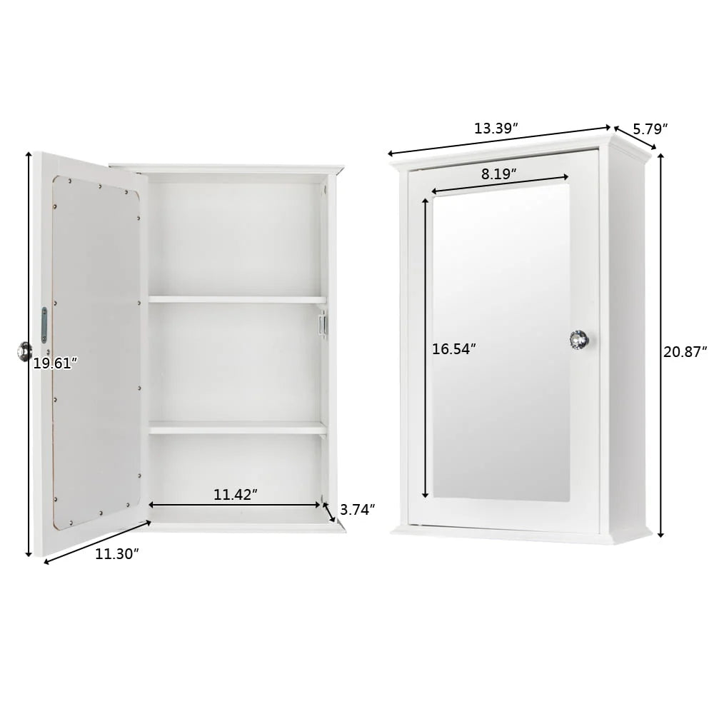 VINGLI Small Medicine Cabinet with Mirror White Bathroom Wall Mount Cabinet MDF 3 Shelf Storage Organizer with Single Mirrored Door and 2 Adjustable Shelves